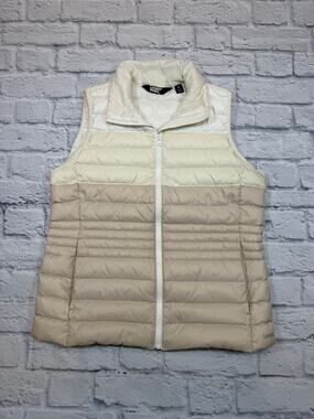 Lands End Color block Down Vest Ivory size M 10-12 TINY DOT on back A465